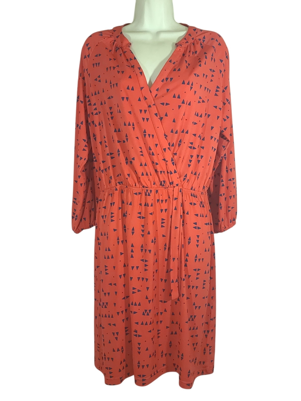 Maison Jules Wrap Coral Midi Dress with Navy Triangle Print Size XXL